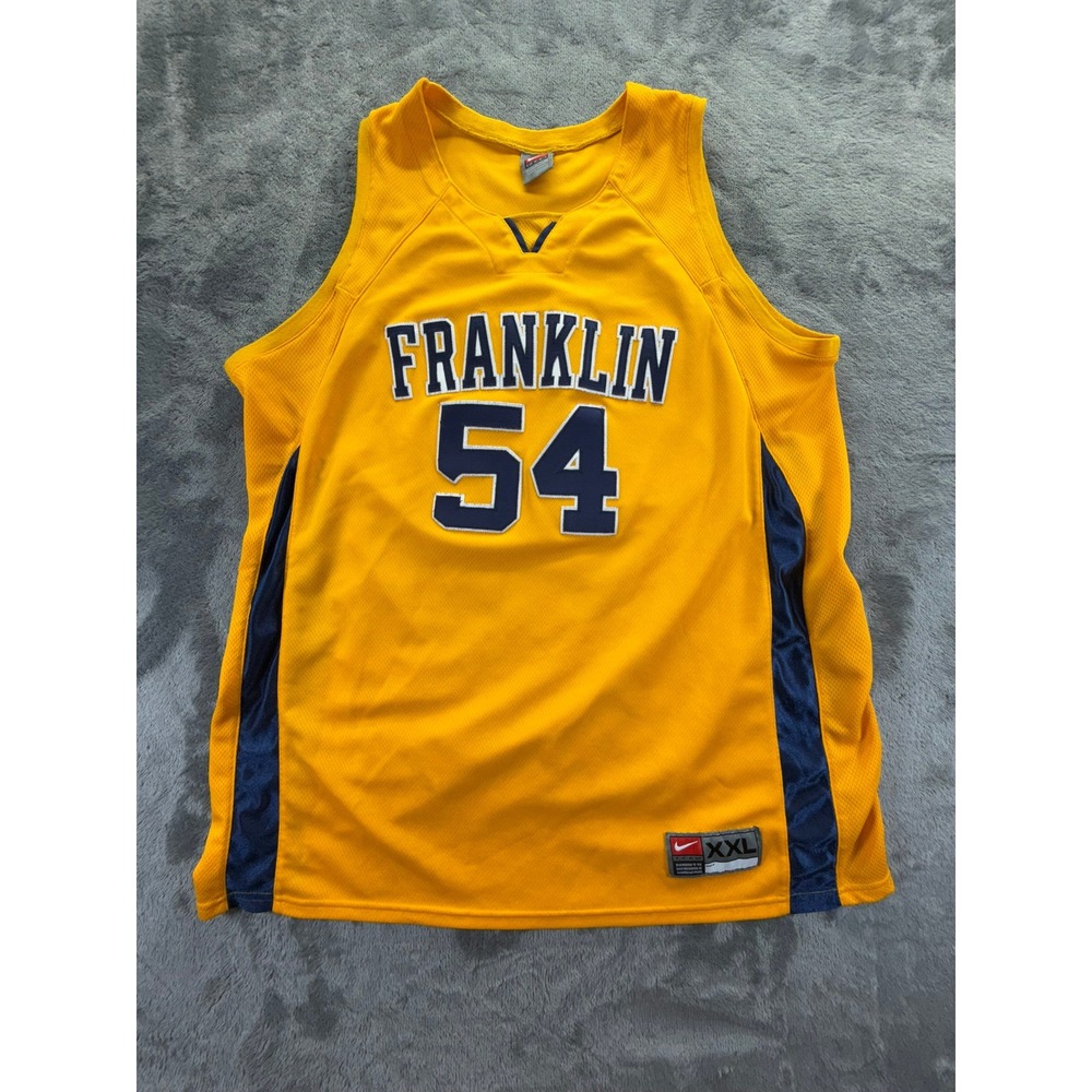 Nike Team Franklin 54 Basketball Jersey Mens XXL Yellow Navy Blue Mesh Top